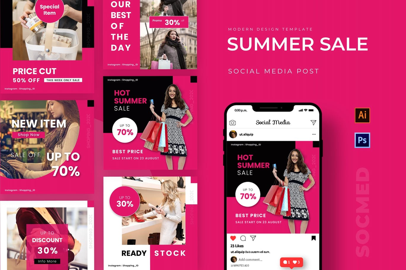 Shopping Instagram Post Social Media Template Kit - Premium creative assets