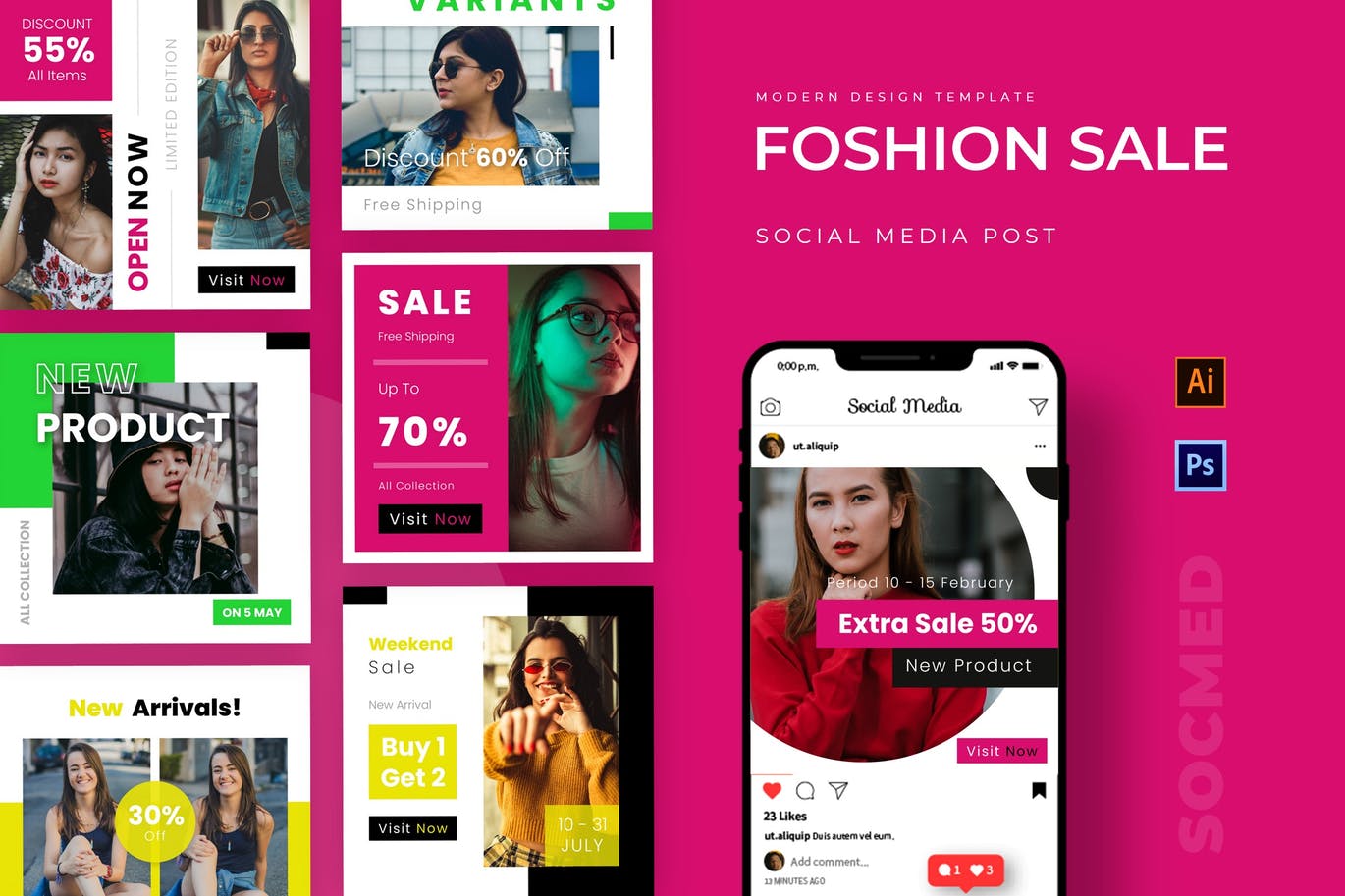 Foshion Sale Instagram Post Social Media Template Kit - Premium ...